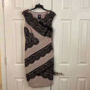 JAX dress, beige with black lace, sleeveless, size 6